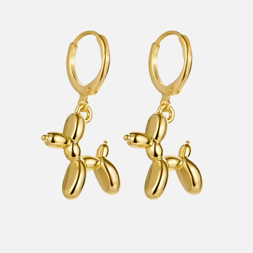 Zlaté Huggie Náušnice s Mini Charms ve Tvaru Psí Balónky