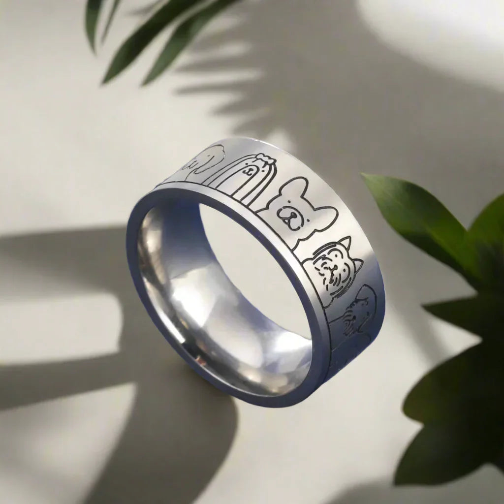 Široký Nerezový Prsten pro Psy – Personalizovaný Design pro Ni