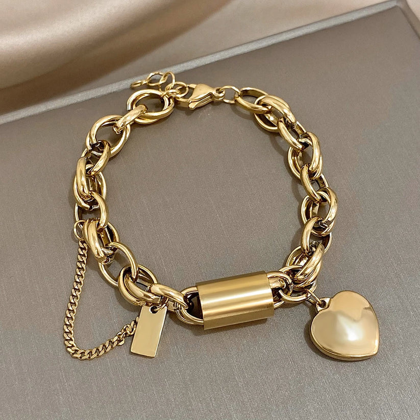 Elegantní Chunky Náramek z Bílého Zlata