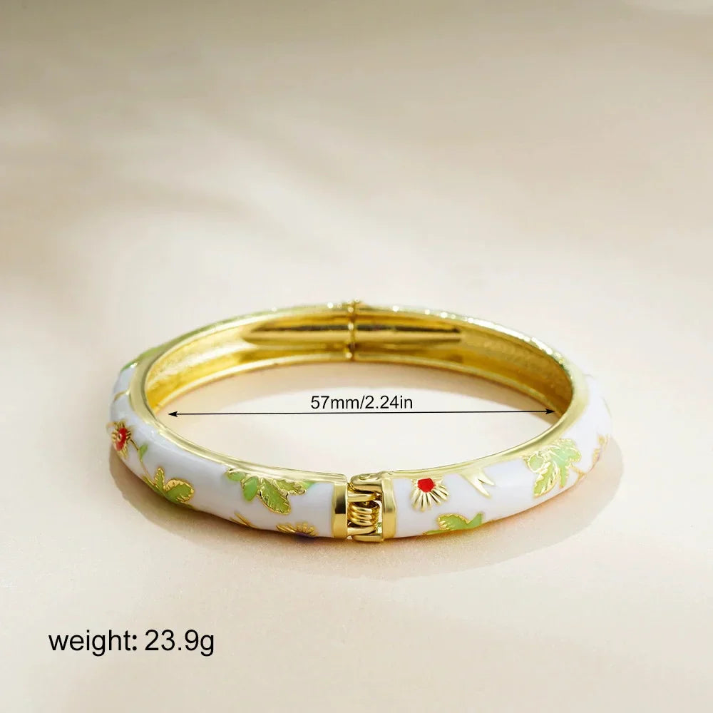 Retro květinové otevřené náramky z cloisonné