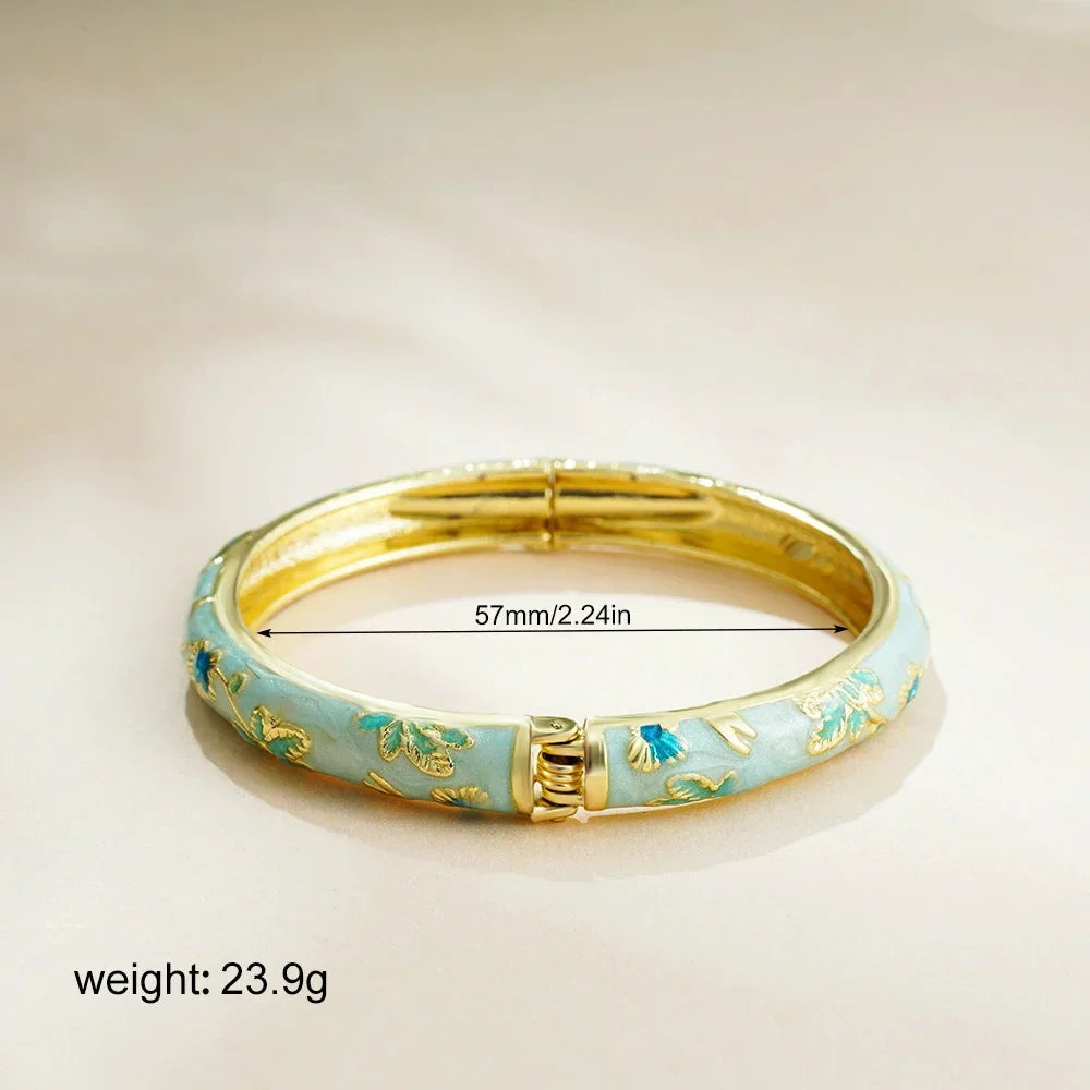 Retro květinové otevřené náramky z cloisonné
