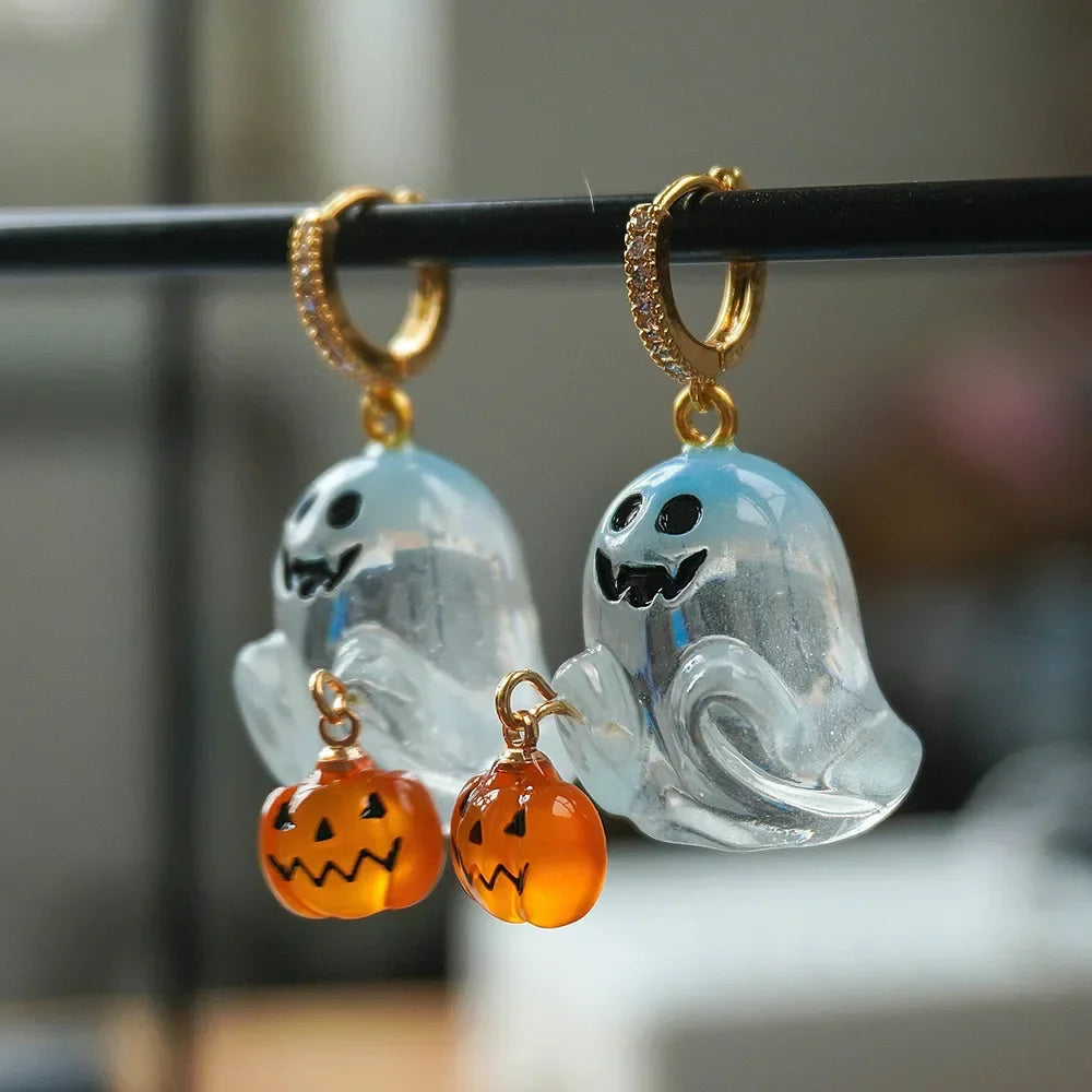 Halloween Visící Náušnice s Duchy a Dýněmi