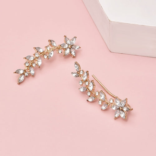 Elegantní náušnice s skleněnými rhinestony a listovým designem